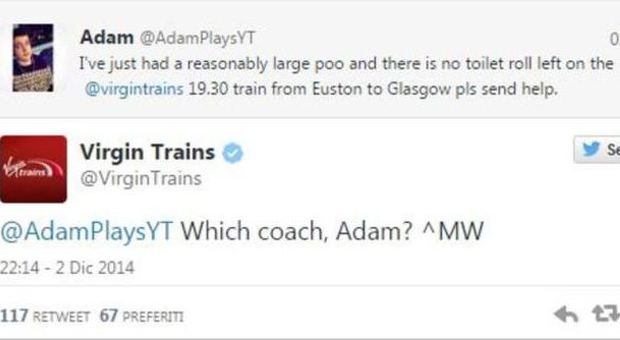 Lo scambio di tweet tra Adam e Virgin Trains