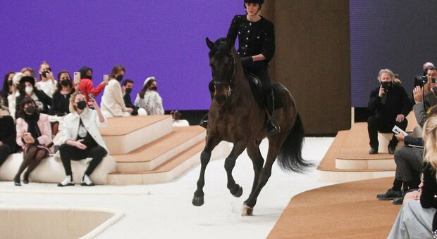 Parigi, Charlotte Casiraghi apre la sfilata Chanel a cavallo