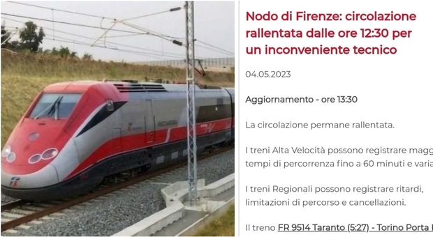 Caos treni a Firenze, ritardi fino a 60 minuti per l'Alta Velocità per un inconveniente tecnico