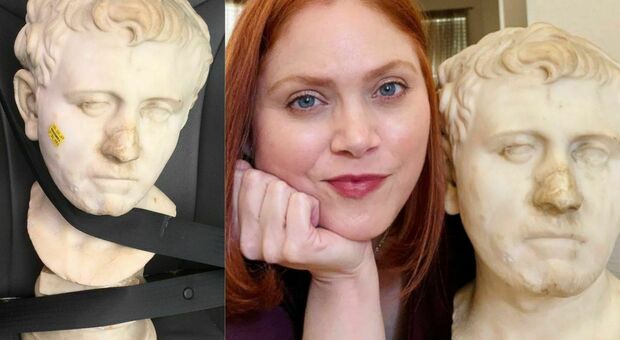 Laura Young con il busto romano acquistato in America