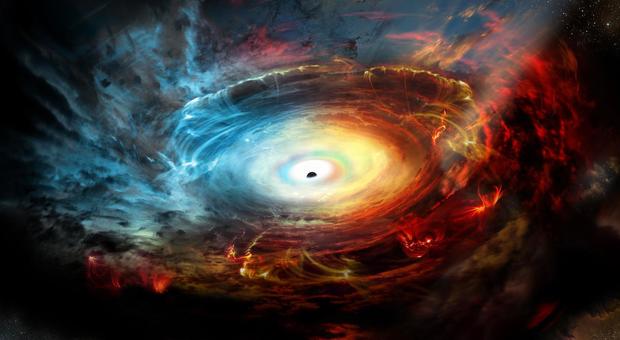 La rappresentazione aristica di un buco nero all'interno di una galassia