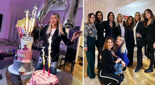 Matilde Brandi compie 55 anni, la festa a sorpresa organizzata dalle amiche vip. Balli, canti e la torta ironica: «Tanto ne dimostro 20»