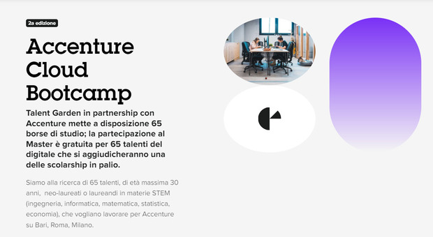 "Accenture Cloud Bootcamp", via ai corsi online gratuiti di un mese con Talent Garden: 65 le borse di studio