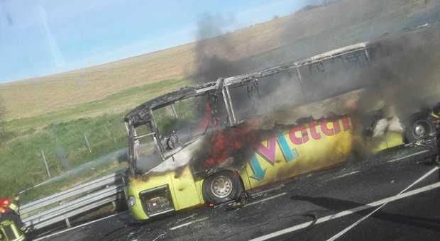 Bus di studenti campani in gita a fuoco sull'A1: nessun ferito