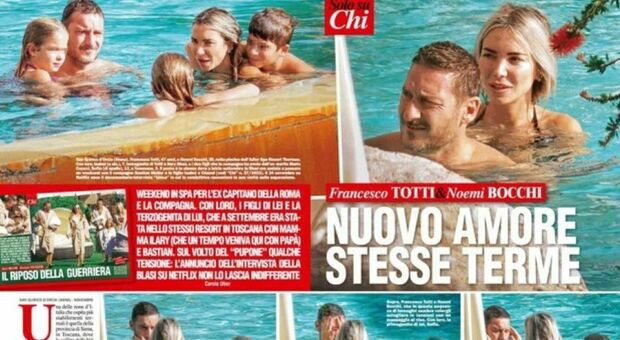 Francesco Totti alle terme (che frequentava con Ilary) insieme a Noemi Bocchi e figli: il capitano sembra pensieroso