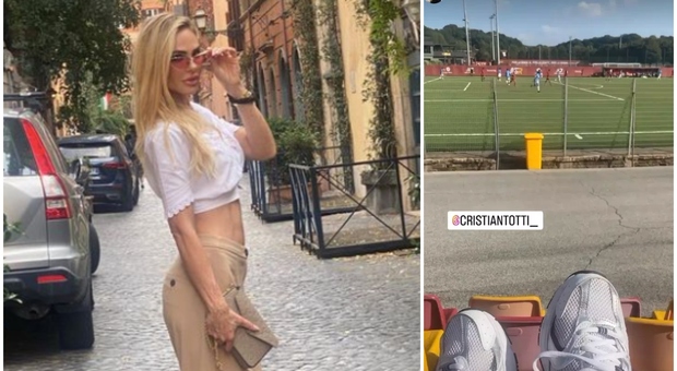 Ilary torna a Trigoria, in tribuna per la partita di Cristian dove il "suo" Totti è diventato grande FOTO