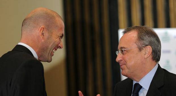 Zinedine Zidane, 43 anni, e il presidente del Real Madrid Florentino Perez, 68