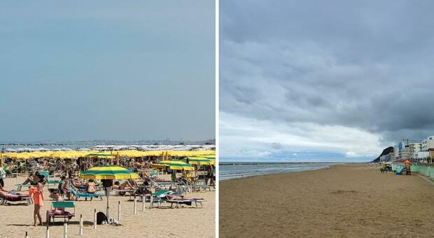 Stessa spiaggia, stesso mare, stesso giorno ma anni diversi. Ecco come si presenta la costa di Pesaro oggi e come era nel 2022