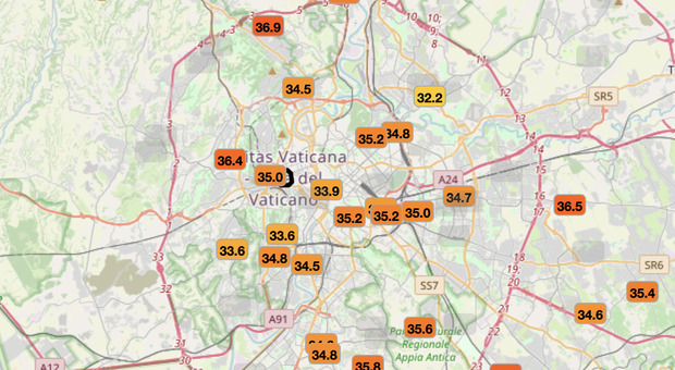 immagine Roma, la mappa dei quartieri più caldi: Boccea rovente, a Montesacro le temperature più basse. Le zone più colpite