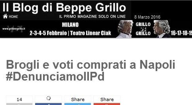 Grillo sul suo blog attacca Pd e primarie a Napoli