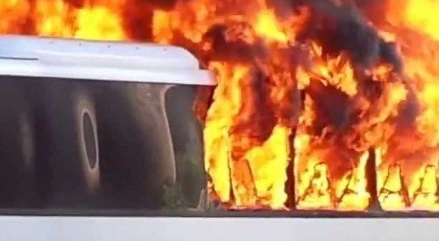 Odore di bruciato, l'autista si ferma Studenti fatti scendere: bus a fuoco