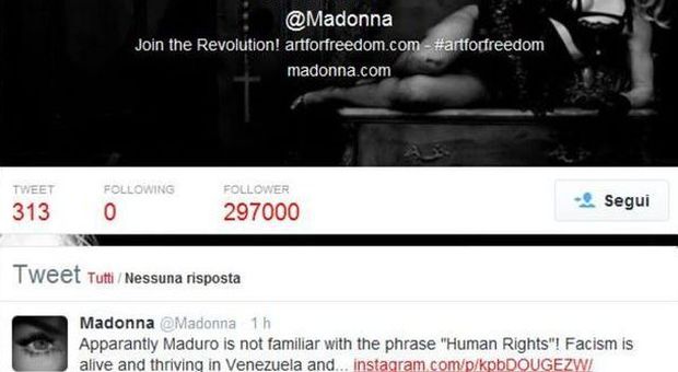 Madonna twitta su Kiev: «Fascismo vivo e fiorente in Ucraina come in Venezuela»
