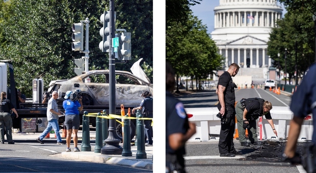 Washington, un uomo si schianta con l'auto in fiamme contro la cancellata di Capitol Hill