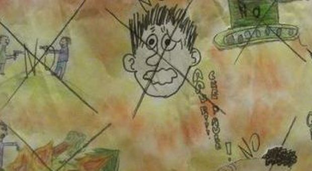 Uno dei disegni dei bambini di Tolmezzo e di Herat
