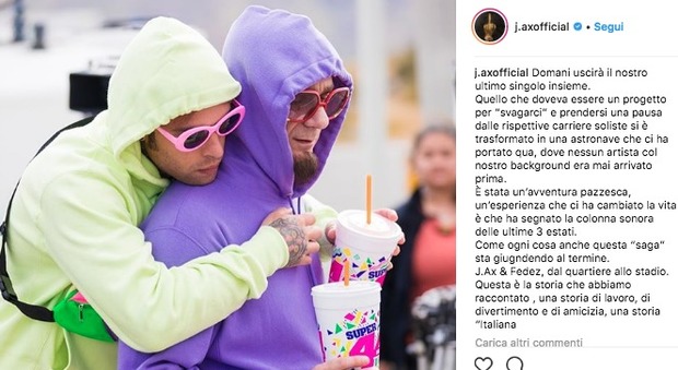 J-Ax "saluta" Fedez su Instagram: «Avventura pazzesca, ma ogni saga giunge al termine»