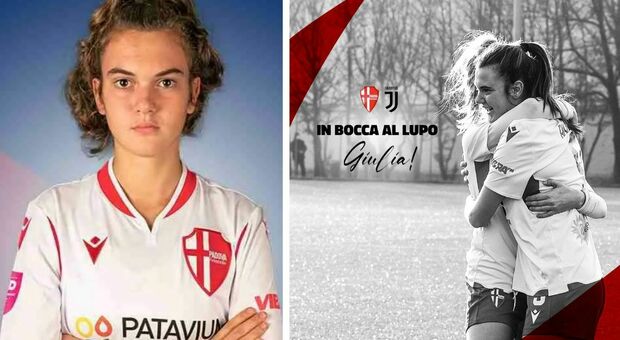 Giulia Bison, a lato il post del Calcio Padova di congratulazioni