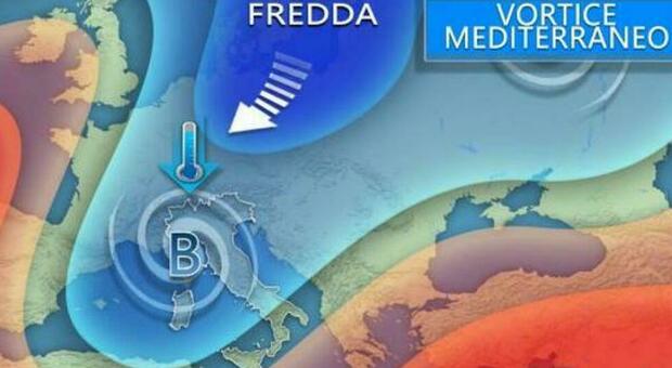 Meteo, vortice di bassa pressione nel weekend: temperature in calo, forti temporali e correnti di aria fredda su tutta la Penisola