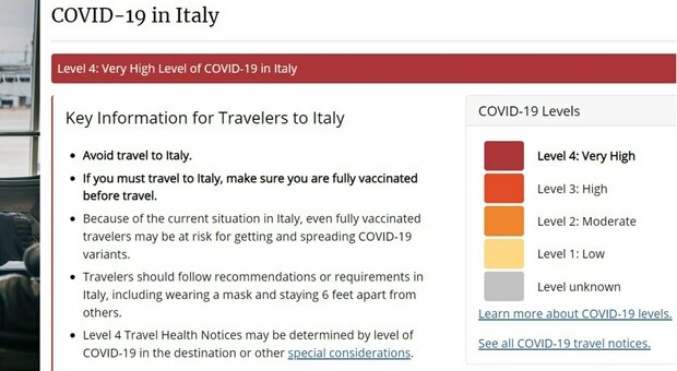 Il Cdc agli americani: «Evitate di viaggiare in Italia»