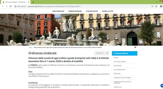«Coronavirus: a Napoli scuole chiuse fino al primo marzo», ma è una fake news