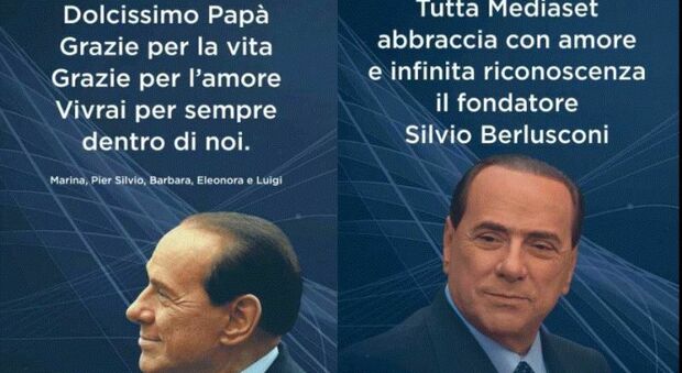 Berlusconi, i figli comprano una pagina su tutti i giornali italiani nel giorno dei funerali: «Vivrai sempre dentro di noi»
