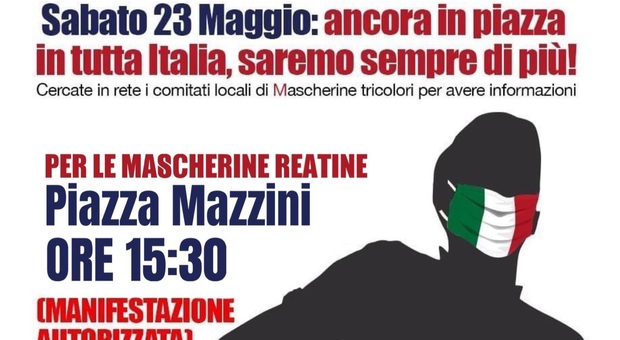 Rieti, coronavirus, in Piazza Mazzini le mascherine tricolori: sabato la manifestazione
