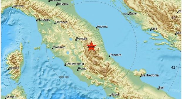 Forte scossa di terremoto all'alba, torna la paura in Centro Italia (EMSC)