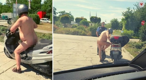 Gira nudo in scooter, fermato dalla polizia si giustifica: «Fa troppo caldo»