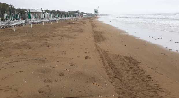 Spiaggia erosa a Jesolo: il mare fa sparire tre file di ombrelloni