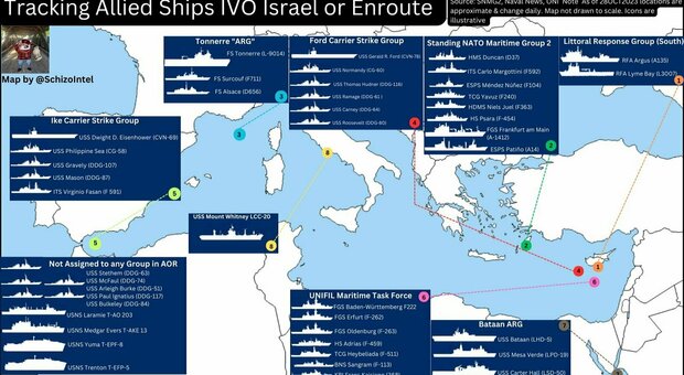 Portaerei nucleari, cacciatorpedinieri e task force: ingorgo navale nel Mediterraneo, la mappa