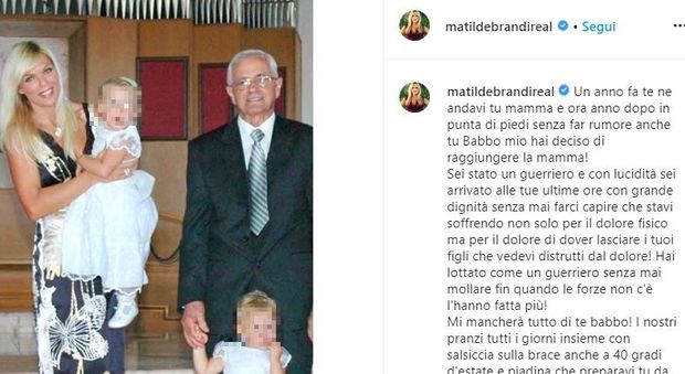 Matilde Brandi, morto il papà: «Sei stato un guerriero». La showgirl in isolamento per il coronavirus