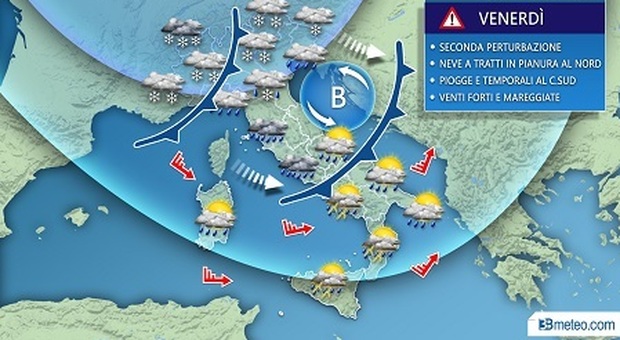 Il grafico di 3bmeteo.com. Arriva la tempesta di Santa Lucia, al Nord già nevica. Fiocchi anche nelle Marche, sibillini imbiancati. Ecco dove e quando