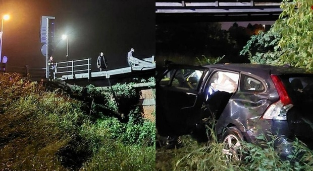 Ponte San Nicolò, perde il controllo della Volvo, sfonda il guardrail e vola giù dal ponte: autista (forse illeso) scappa prima dei soccorsi