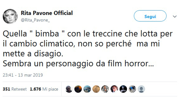 Greta Thunberg, bufera sul tweet di Rita Pavone: «Personaggio da film horror». Poi arrivano le scuse