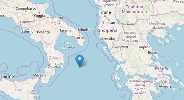 Terremoto all'alba di 3.7 davanti alle coste di Puglia e Calabria