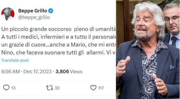 Beppe Grillo dimesso dall'ospedale di Cecina ringrazia medici e infermieri sui social: «Vi voglio bene»