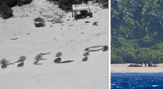 Naufraghi sopravvivono una settimana su un atollo deserto, scrivono "help" con le foglie di palma e si salvano