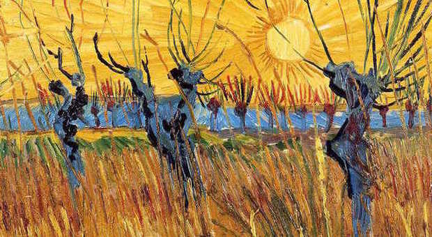 Vincent van Gogh, Salici potati al tramonto, 1888 olio su tela applicata su cartone, cm 31,6 x 34,3 Otterlo, Kro&#776;ller-Mu&#776;ller Museum