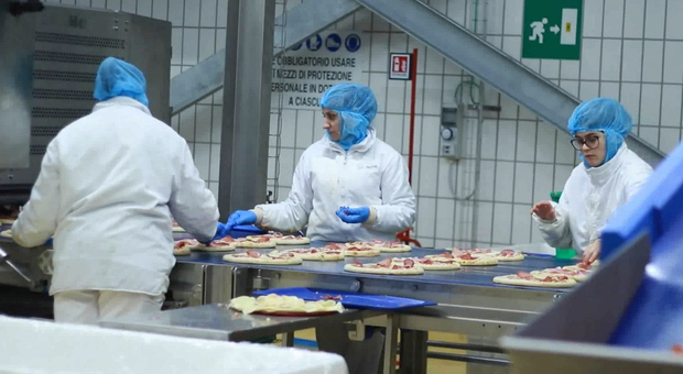 La preparazione delle pizze surgelate nello stabilimento Nestlé di Ponte Valentino