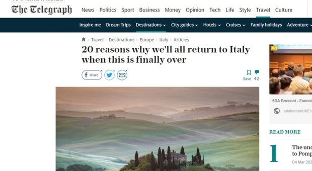 Il Telegraph elogia l'Italia: «Ecco i 20 motivi per tornare da voi quando tutto sarà finito». La classifica delle nostre bellezze
