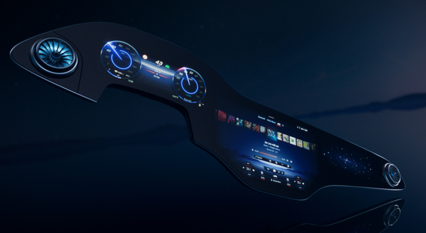 l’MBUX Hyperscreen, destinato alla Mercedes EQS, ammiraglia elettrica attesa al debutto nei prossimi mesi che ha debuttato al Ces di Las Vegas