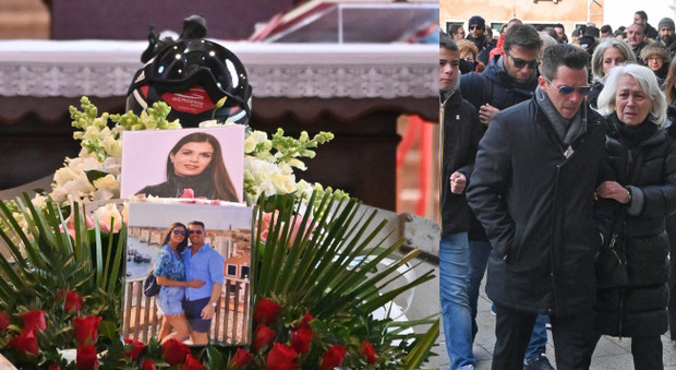 Il funerale di Giulia Ramelli e il fidanzato Jeremy Bassani mentre entra in chiesa