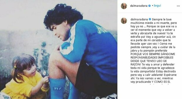 Maradona, la figlia Dalma: «Ti amerò sempre, non riesco a immaginare la mia esistenza senza te»