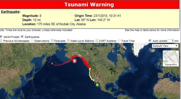 Alaska, scossa di terremoto magnitudo 7.9: allerta tsunami
