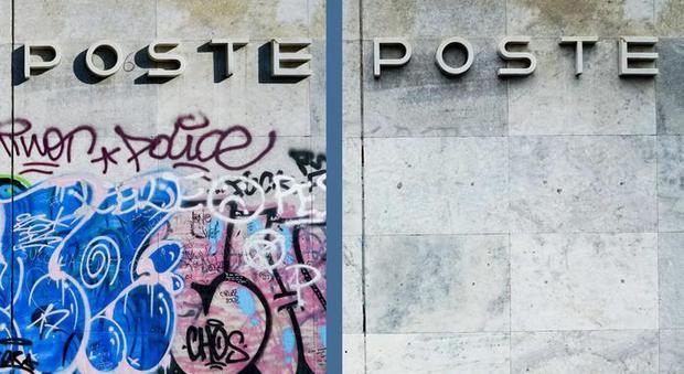 Napoli, Poste ripulisce la sede di piazza Matteotti vandalizzata con scritte spray