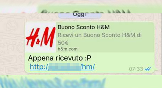 Attenzione alla truffa su WhatsApp "Sconto di 50 euro da H&M"