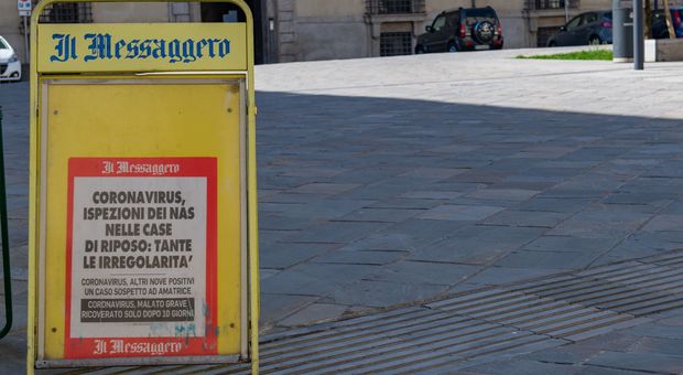 La locandina di oggi, 9 Aprile 2020, de Il Messaggero con le principali notizie della cronaca di Rieti (foto Riccardo Fabi/Meloccaro)