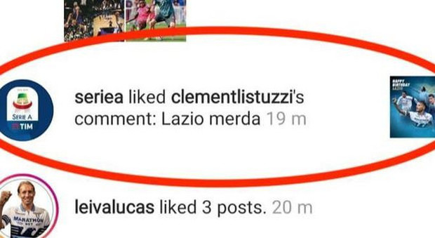 «Lazio m...», tifosi biancocelesti in rivolta per il like della Serie A ad un commento su Instagram
