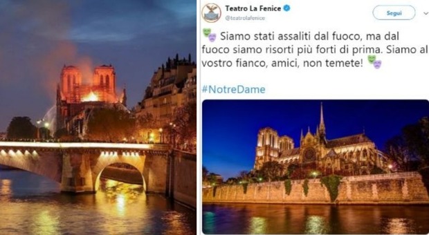Notre-Dame brucia, il teatro La Fenice: «Noi assaliti due volte dal fuoco, risorti più forti di prima»