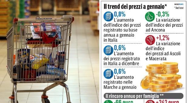 Rimbalzino dell’inflazione: le Marche con Ancona sul podio delle meno care. Frena il carrello della spesa