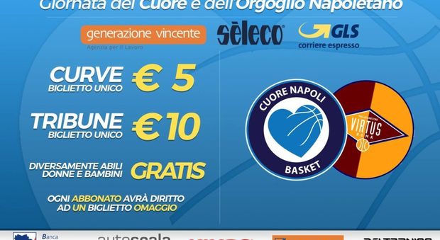 Basket Napoli, tutti al Palazzetto: biglietti a 5 euro per la gara con Roma